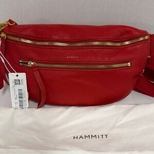 NWTS Hammitt Red Pebbled Leather large Crossbody Belt Bag with Gold Hardware